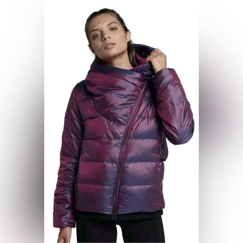 GUC Nike Down Jacket Hooded Puffer Iridescent Purple Asymmetric Zip SOLD OUT